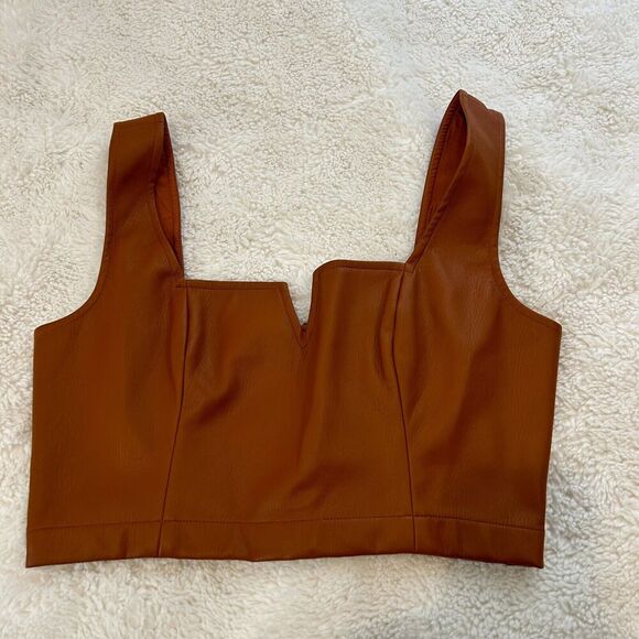 Anthropologie Maeve Womens Faux Leather Notch Tank Cropped Top, Size 6 - Picture 1 of 5